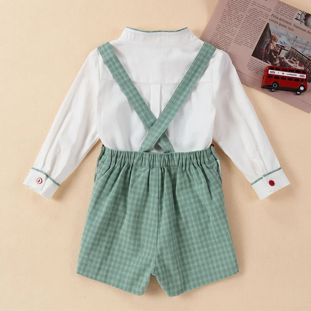 Spanish Boy Clothes Suit Baby Outfit Shirt Plaid Shorts Gentleman 2PCS Set Kid Cotton Long Sleeve Fashion Toddler Spring Clothes