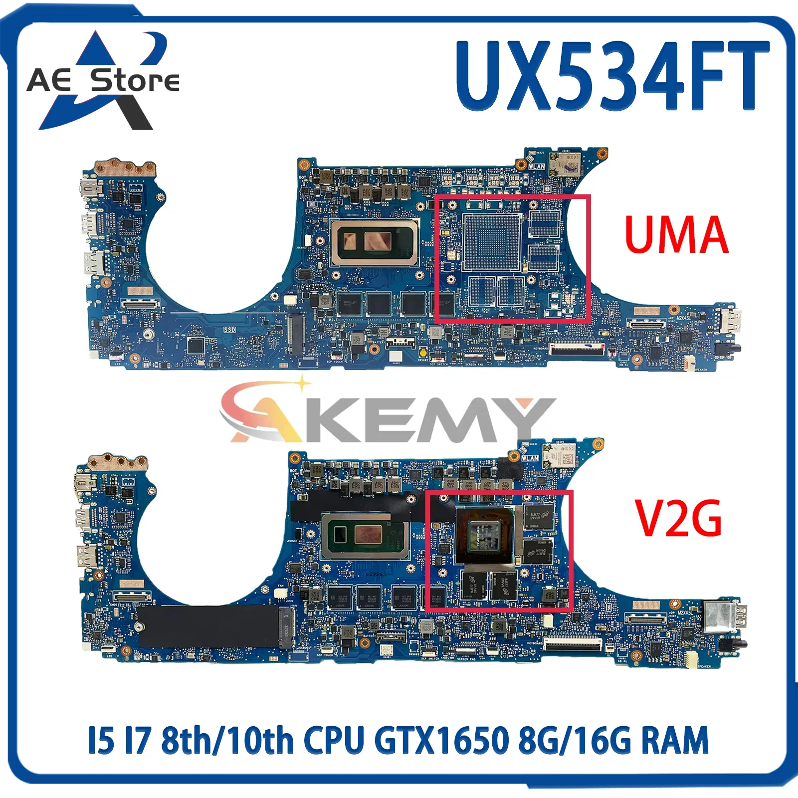 

AE UX534FT Laptop Motherboard For ASUS ZenBook 15 UX534FA UX534FTC UX534FAC Mainboard I5 I7 8th/10th CPU GTX1650 8G/16G RAM