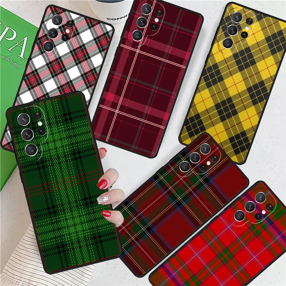 Clan Stewart Dress Tartan Plaid Pattern For Samsung Galaxy S24 Ultra S21 S22 S8 S9 S10E Note 10 20 Plus FE S23 Phone case Cover