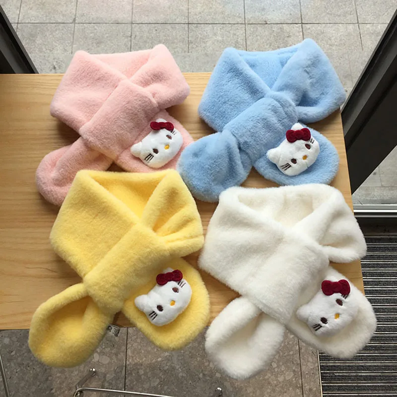 

New Hellokitty Plush Children's Scarf Sanrio Kawaii Anime Accessories Soft Thickened Kids Scarves Girls Cute Gifts