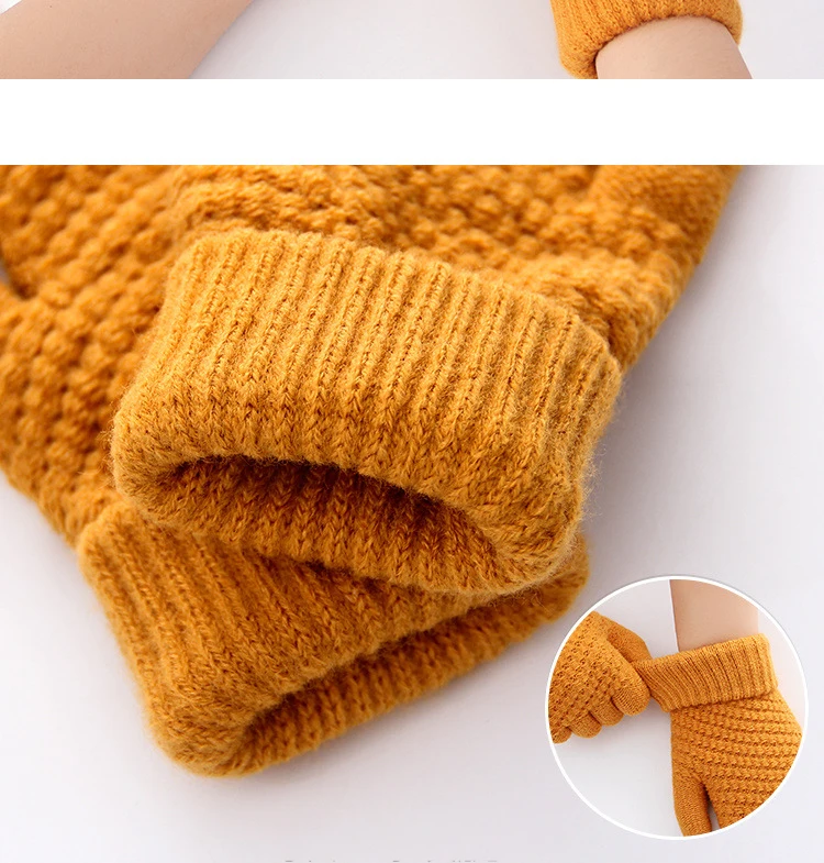 Wool Knitted Gloves Unisex Pineapple Texture Touchscreen Elastic Gloves Winter Warm For Cycling Jacquard Students Gloves