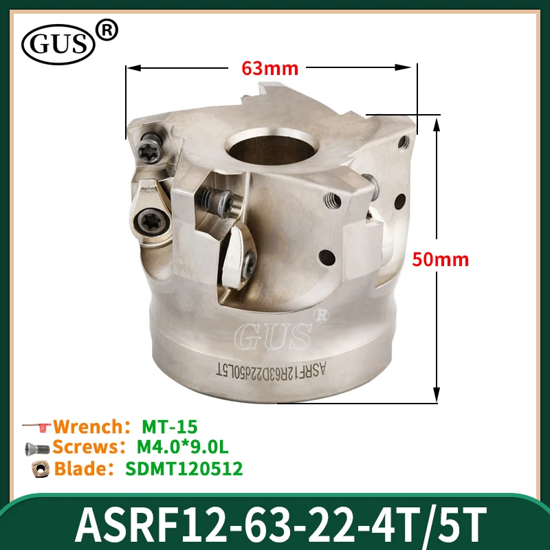 GUS ASRF12 ASRF15 Fast Feed Milling Cutter Head SDMT120512 SDMT150512 Inserts FMB Toolhandl Milling Cutter Head Milling Tools