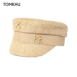 New Summer Hats Women Fashion Beret RB Letter Military Hat Casual Travel Straw Flat Top Hat Designer Large Size Baseball Cap