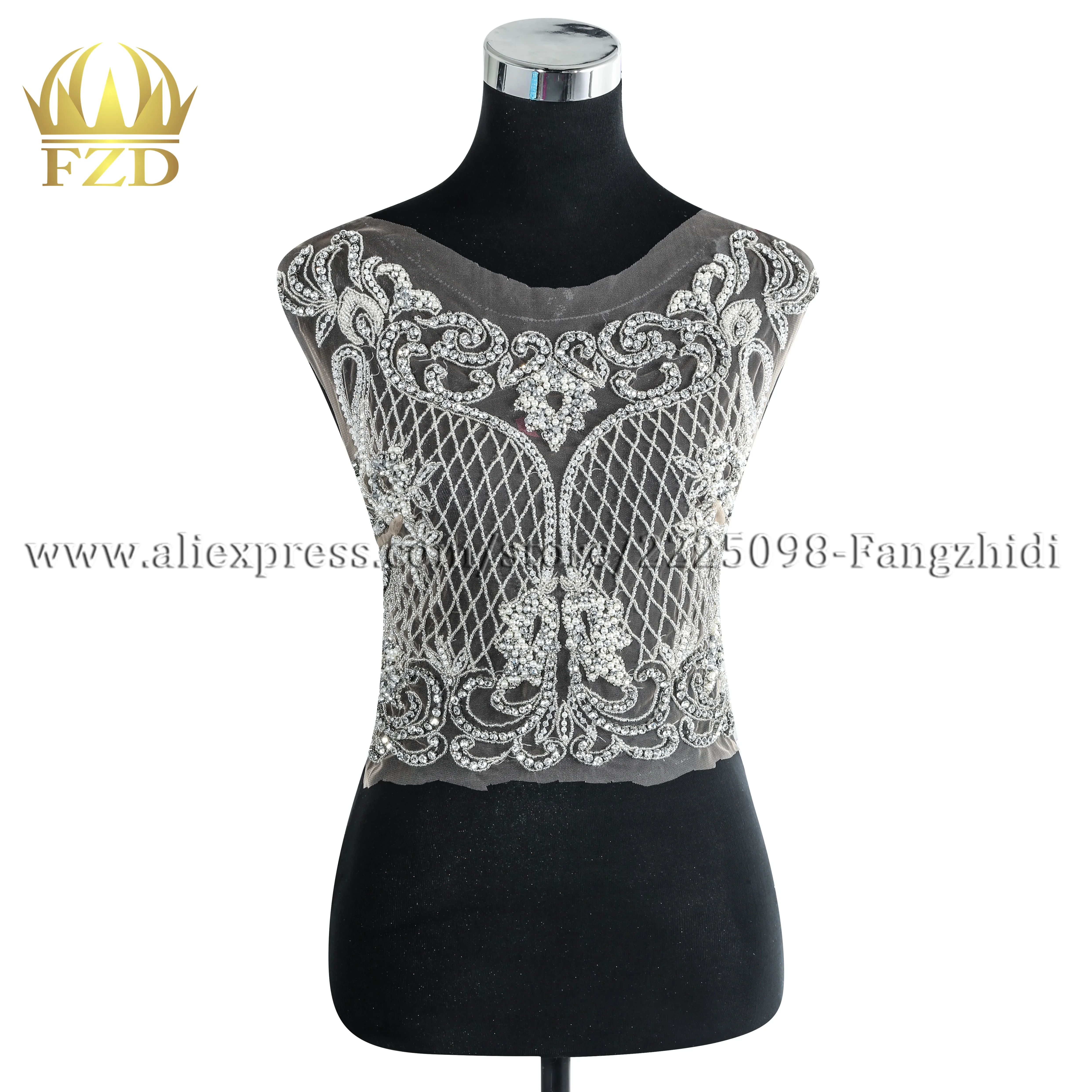 

Elegant Clear Crystal Stone Patches and Rhinestone Crystal with White Gauze for Wedding Dresses DIY Decorative Clothes