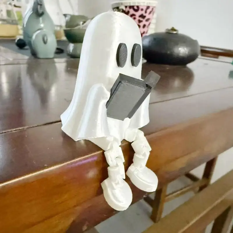 3D Printed Articulated Ghost Figurine Movable Joints Book Holding Design Perfect Gift for Gothic Enthusiasts