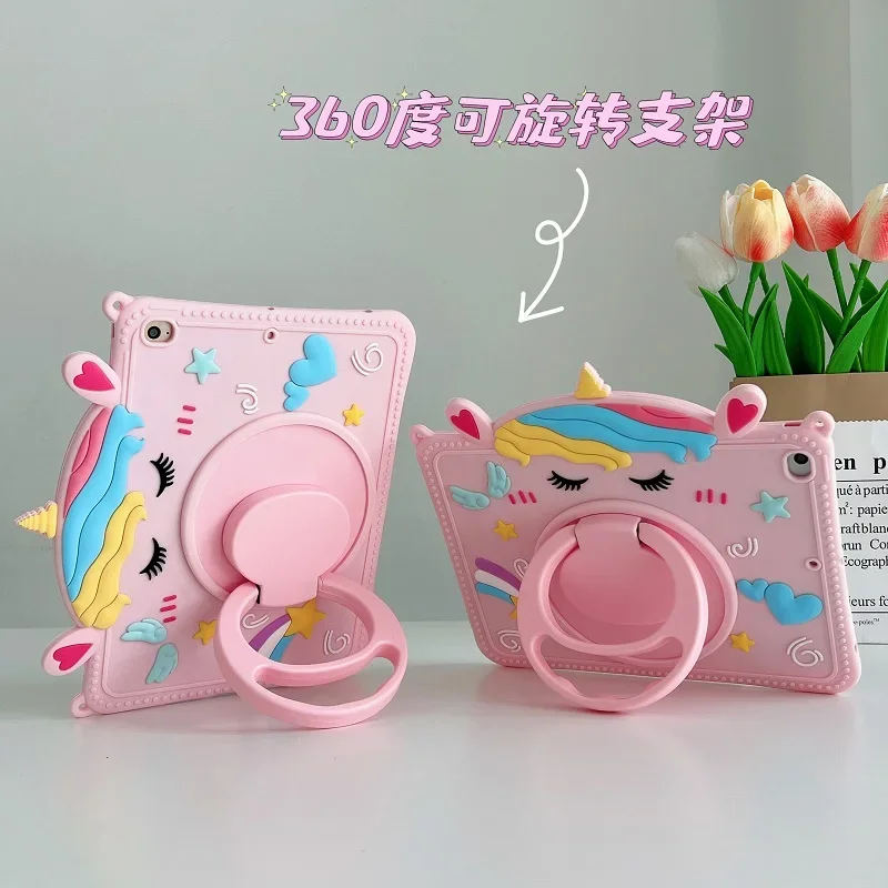 Cute Unicorn Cover for iPad Air 1 2 3 4 5 Pro 9.7 11 10.5 Silicon Case iPad A16 11 10.2 10.9 10th 9th 8th 7th Stand Handle cover