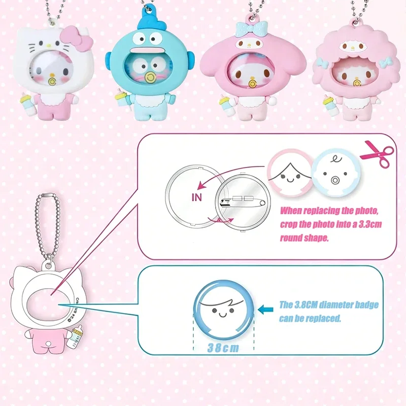 Hello Kitty Badge Cartoon Baby Bottle Modeling Keychain Replaceable Badge Protective Cover Backpack Charm Decor Collectible Gift view 2