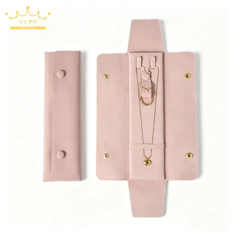 Travel Jewelry Roll Pouch Soft Microfiber Jewelery Holder with Snap Button Compact Storage Bag for Necklaces Rings Earrings