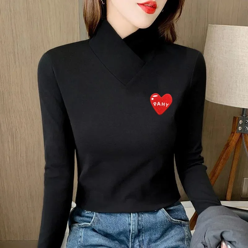 women's clothing 2024autumn and winter new double-sided German velvet thermal shirt long-sleeved solid color top bottoming shirt