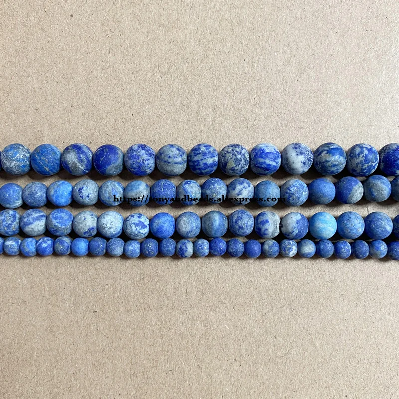 Natural Stone Matte B Quality Lapis Lazuli Round Loose Beads 15" Strand 4 6 8 10 12MM Pick Size For Jewelry Making DIY image 2