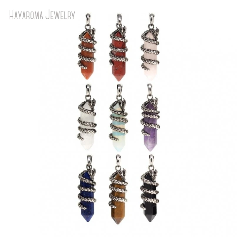 12Pcs Antique Silver Color Glass Opal Clear Crystal Stone Tiger Eye Jewelry Vintage Wholesale Pendant PM48248