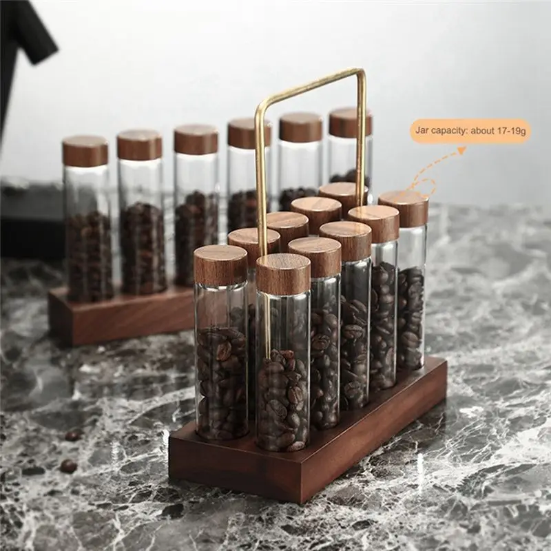 ABJN-Glass Test Tube Display Stand Barista Tools Single Tube Storage Coffee Bean Dispensing Bottle Coffee Sealed Jar Beans