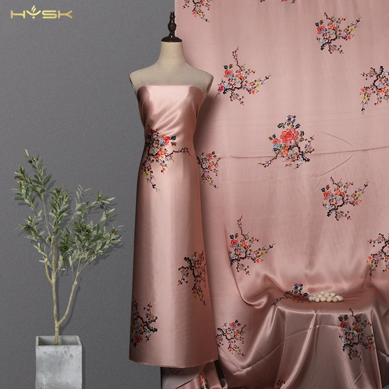 HYSK pure satin Silk Fabric fransawi chinese embroidery style Cheongsam Dress Cloth Clothing Fabric high quality on sale E2790