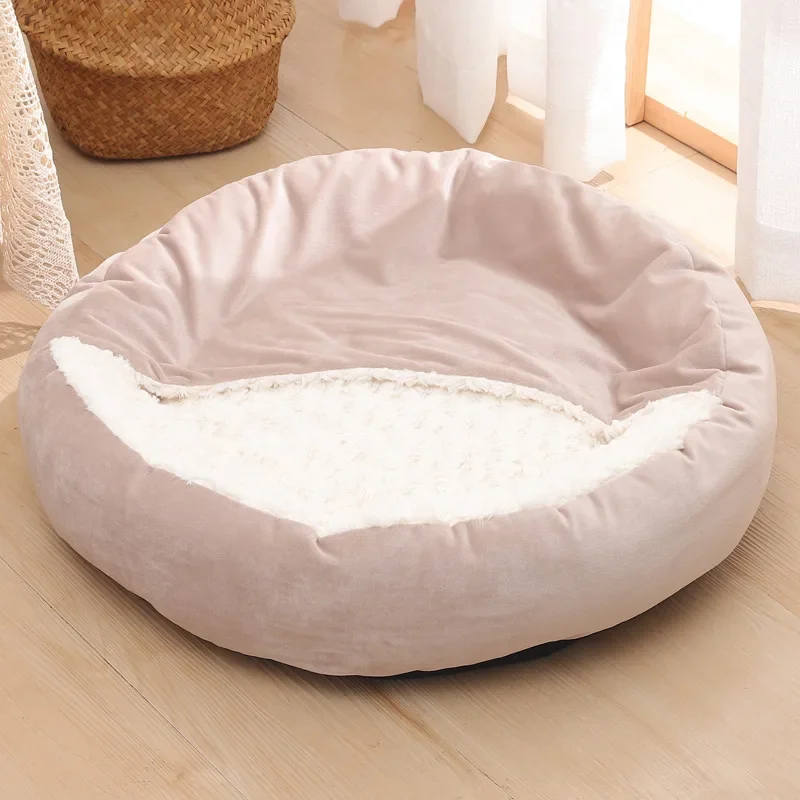 Round Animal Bed Pet Bed Soft Fleece Thicken Nest Dog Kennel Cat Semi-enclosed Sleeping Bag Puppy Cozy Dog Bed Sofa Pet Supplies