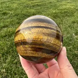 1pc Elegant Yellow Tiger Eyeball - Natural Reiki Healing Crystal Ball, Home Decor with Energy Enhancement, Perfect Gift