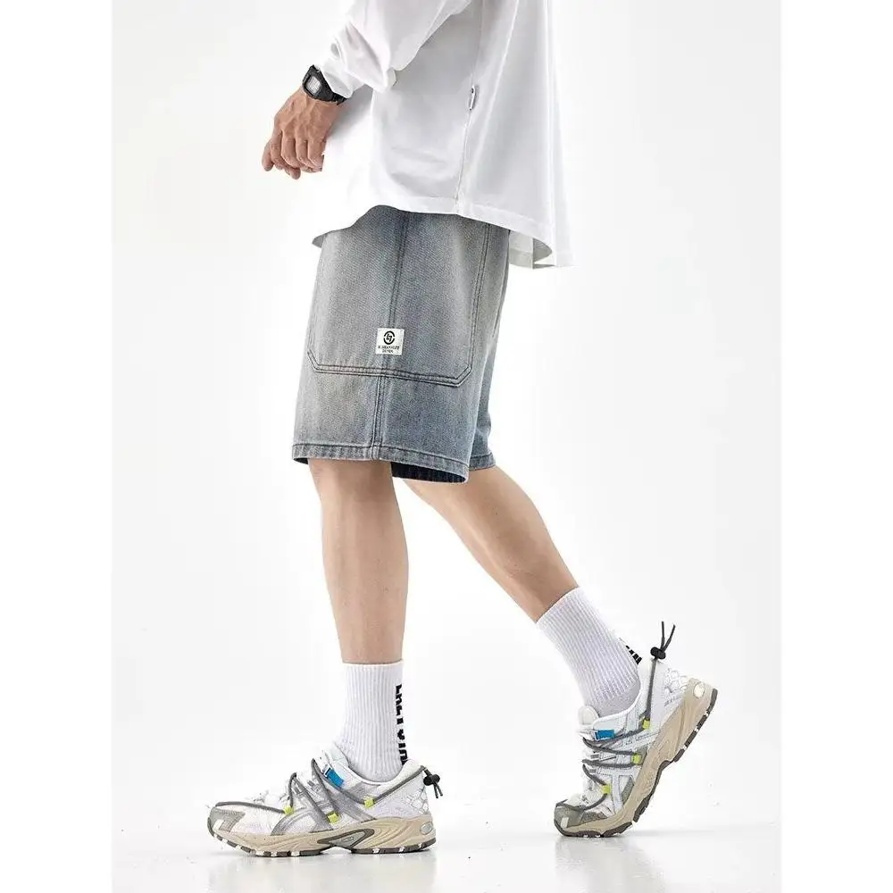Boys' Denim Shorts Casual Slim Fit Summer Thin Fashionable Five-Point Pants Youth Popular Polyester Fiber Business Casual