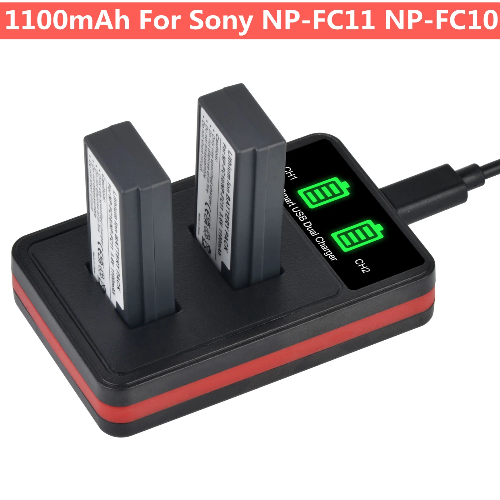 

1100mAh NP-FC11 NP-FC10 Battery+Charger with Type C for Sony Cyber-shot DSC-P10 DSC-P8L DSC-P9 DSC-P7 DSC-P2 DSC-P3 DSC-P5 F77A