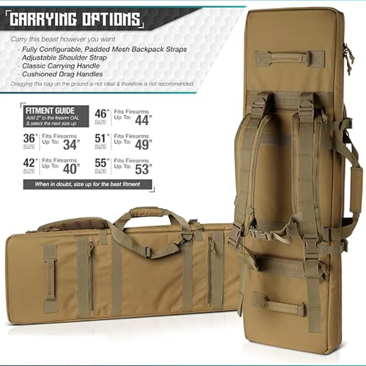 Tactical Rifle Case Pistol Bag Waterproof Gun Backpack with Lockable Zipper Padded Soft Firearms Storage for Hunting Shooting