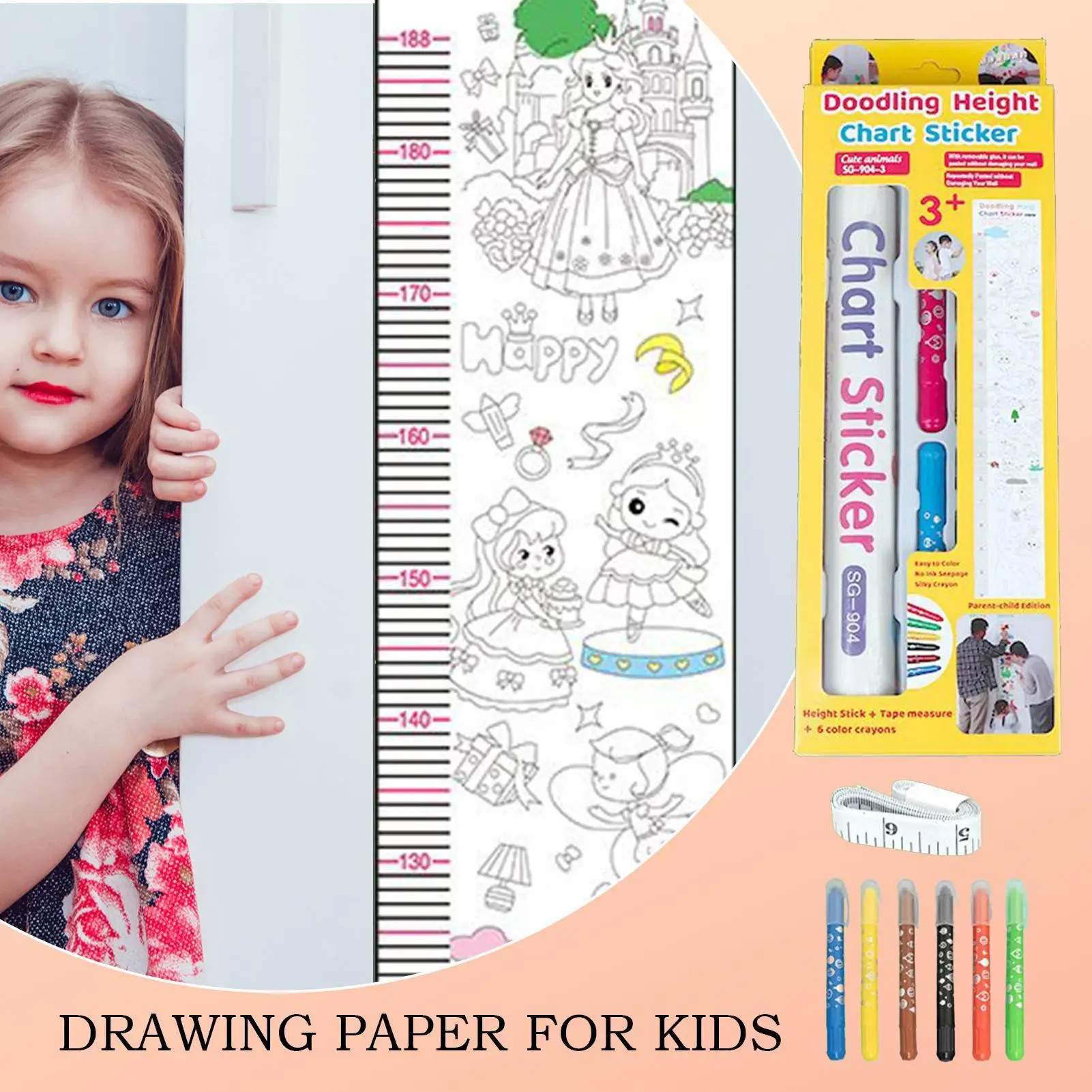 Height Chart For Kids Doodling Height Ruler Decorative Growth Wall Sticker For Nursery Kids Bedroom Classroom Playroom