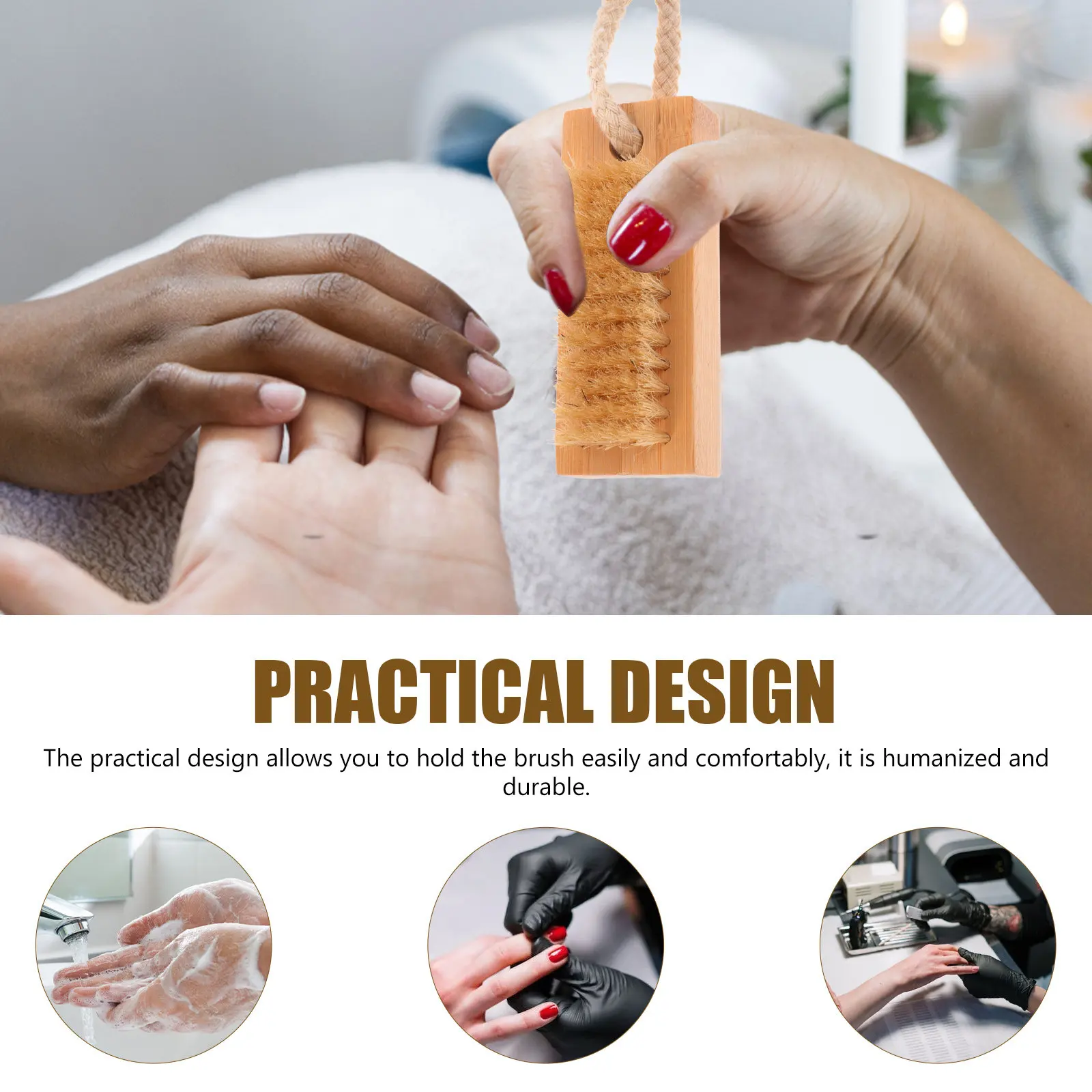 

2Pcs Bamboo Nail Brush Double-Side Scrubbing Design Portable Nail Cleaning Tool for Home Manicure Pedicure Care Kit