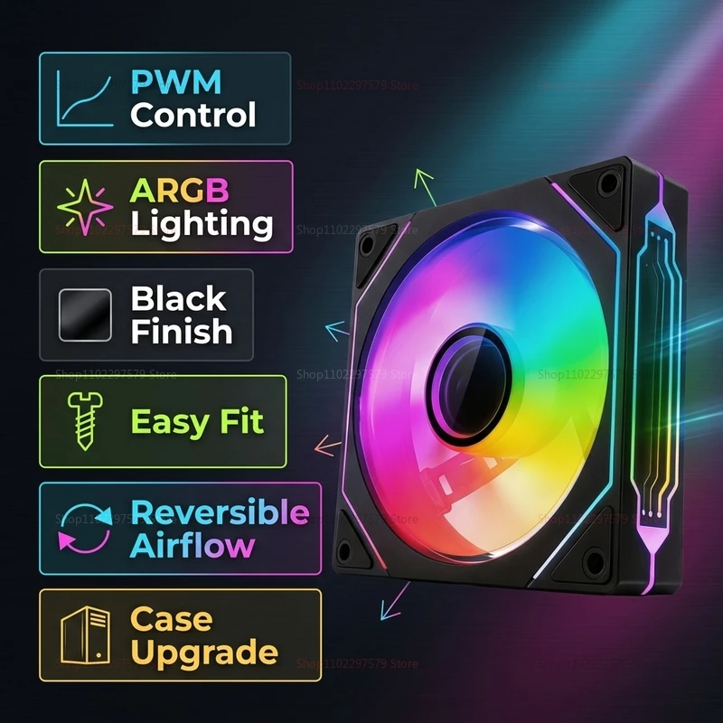 Prism 5 Pro 12CM computer case fan - Silent 5V 3-pin ARGB light synchronization PWM temperature control cooling fan
