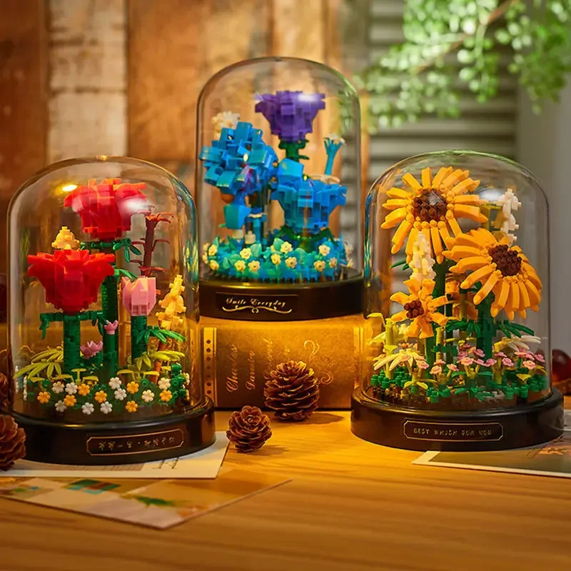Flower Building Blocks Mini Bricks Particles Eternal Life Flower Diy Assembly Games Plastic Model Puzzle Block Creative Gift