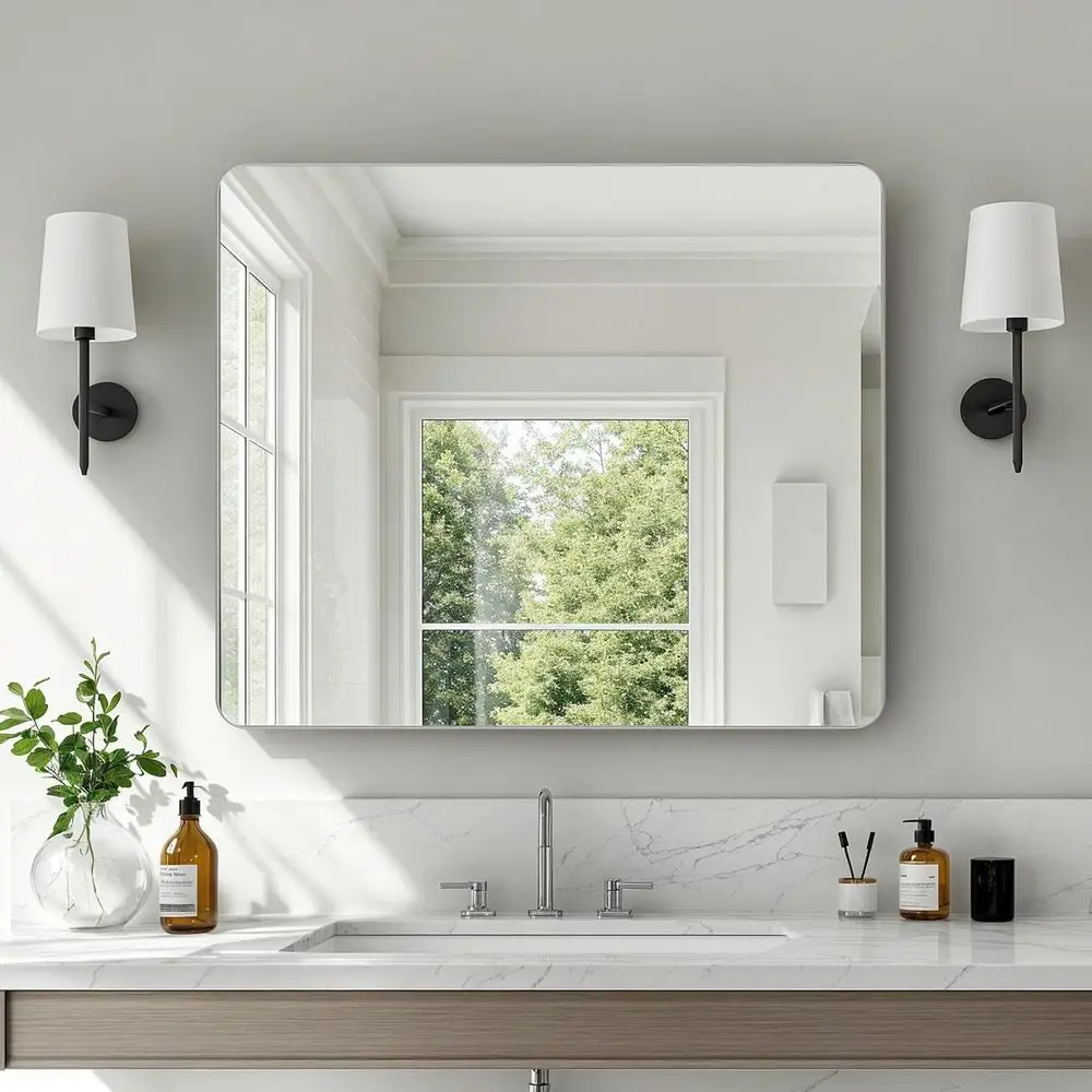 

36x30"Bathroom Vanity Mirror or Wall, ed, armhouse Rec, Anti-Rust, HD Relection Anti-Desilvering, Distortion ree, Tempered and S
