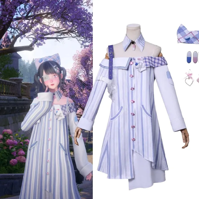 

Game Infinity Nikki Cosplay Costume Doctors Laboratories Dress Up White Dresses with Accessories Role Play Outfit for Women