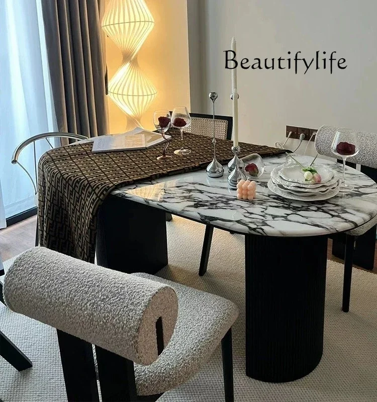 

N French Marble Luxury Stone Purple Stone Plate Retro Modern Light Luxury Simple Oval Kitchen Island Dining Table