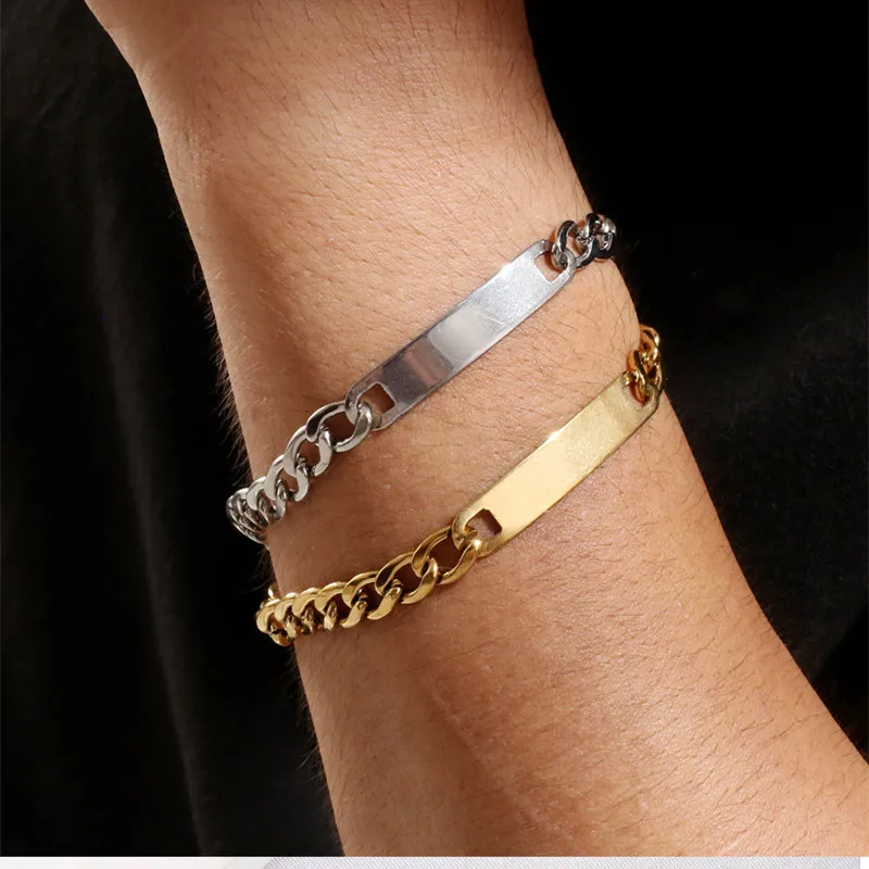 Fashion Hip Hop Stainless Steel Bracelet For Men Women Gold Silver Color Simple Style Unisex Couple Bracelet Jewelry