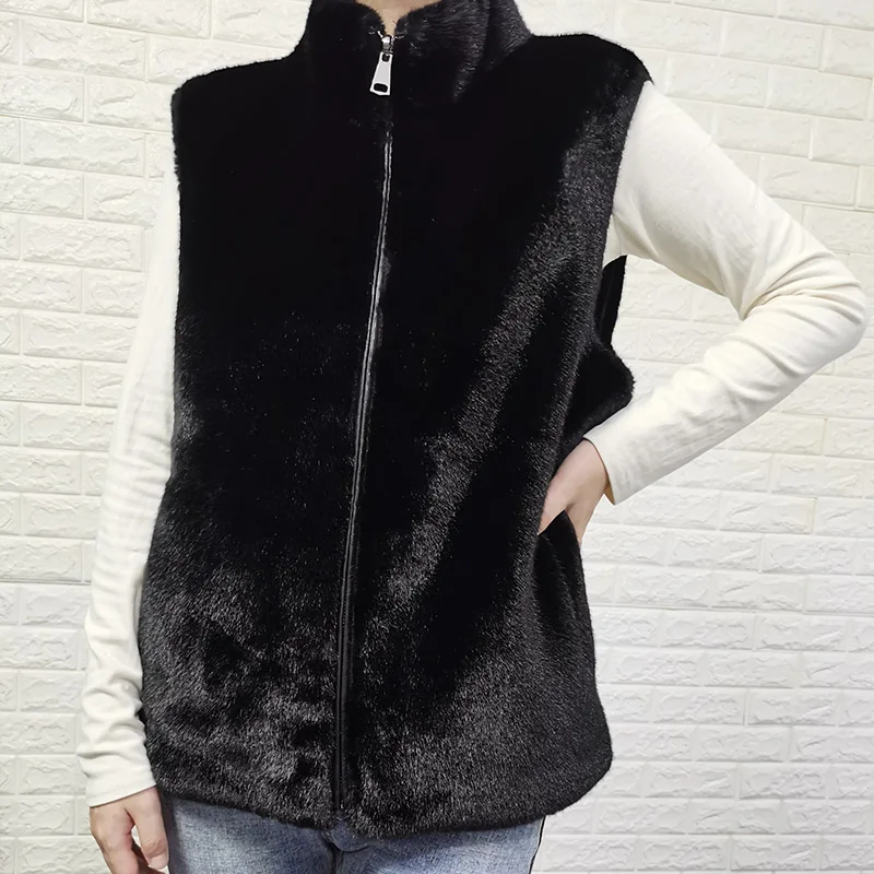 Double-sided Wear Autumn Winter Women\'s Warm Vest Faux Fur Cardigan Vest Female Imitation Mink Fur Artificial Fur Vest