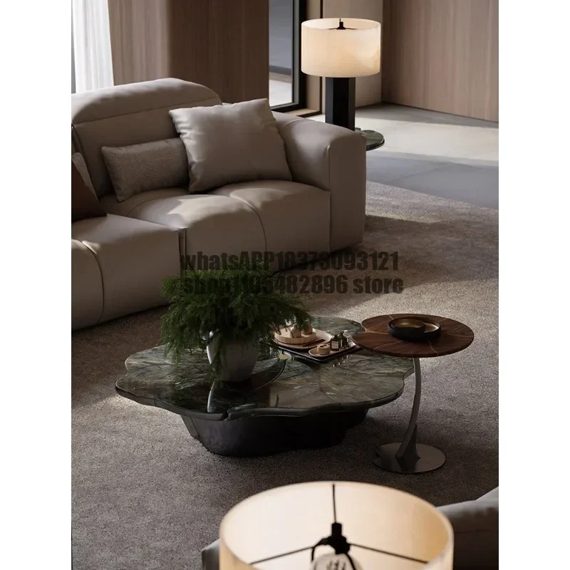 Coffee table living room Italian light luxury high sense, lotus leaf special-shaped creative marble coffee table
