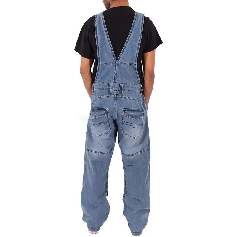 Programmer Overalls, Men\'s Denim Overalls, Simple Multi-Pocket Loose Jeans, Auto Repair Wear-Resistant Overalls