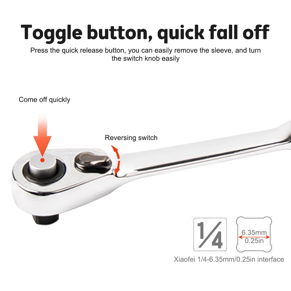 Mini Double Headed Ratchet Wrench 1/4 Inch Drive Socket and Screwdriver Bit Driver Quick Release Ratchet Wrench