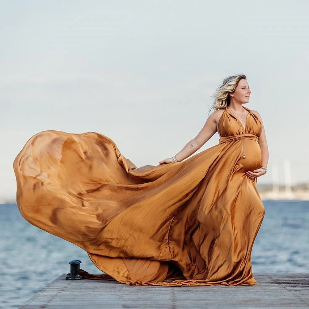 Maternity Photoshoot Dress Soft Convertible Multi Way braces Pregnancy Gown for Baby Shower Prenatal Photography Shooting