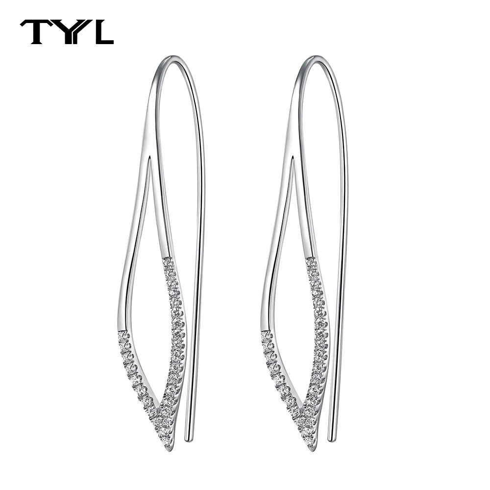 TYYL Moissanite Long Wire Earrings Hypoallergenic 925 Sterling Silver Lab Created Diamond Lightweight Hook Earrings for Women