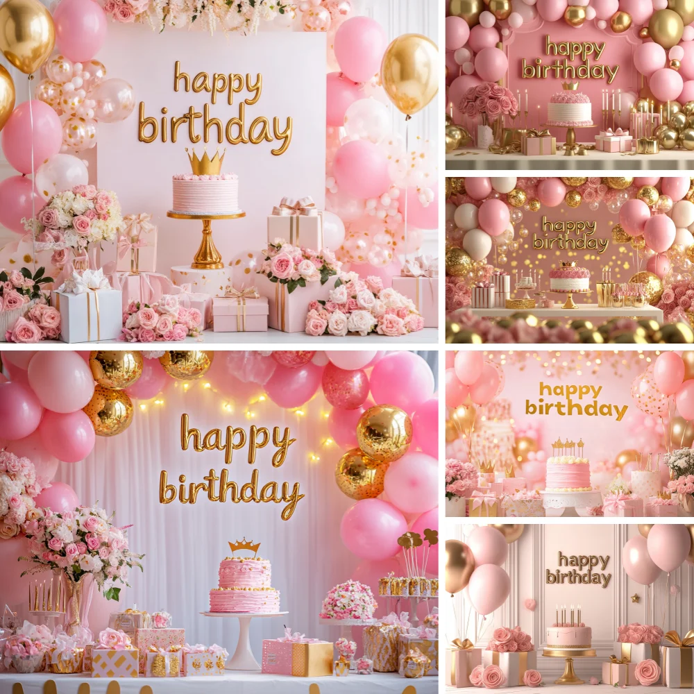 

Rose Pink Theme Kid Birthday Party Background Balloon Flash Cake Booth Banner Poster Adult Kids Party Decoration Gift Prop