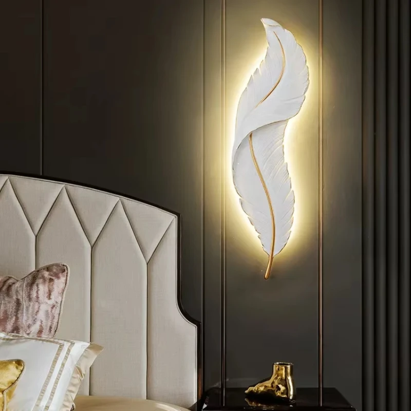 LED Modern Feather Wall Lamp, Living Room, Bedroom, Bedside, Entrance Hall Decorative Wall Lamp, Resin Aisle Home Background Lam