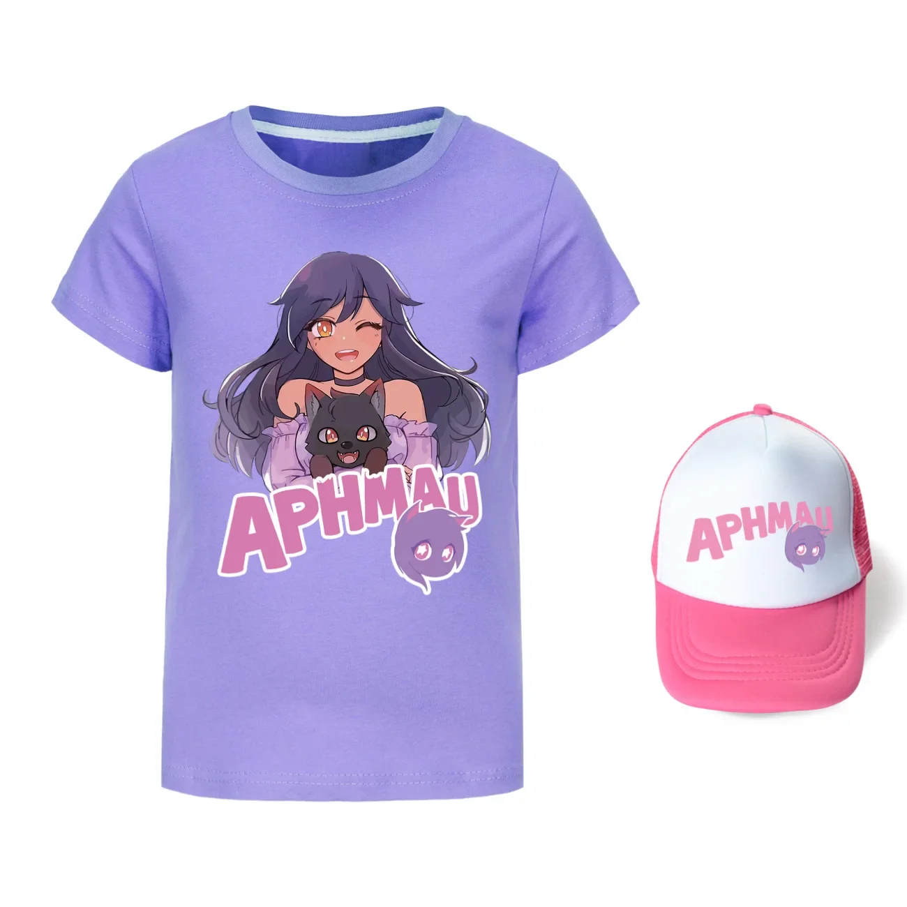 APHMAU-camiseta de manga curta de gato infantil, tops casuais para adolescentes, chapéu de sol de algodão puro para bebês meninas e meninos 2 a 16 anos, roupas de verão 2021