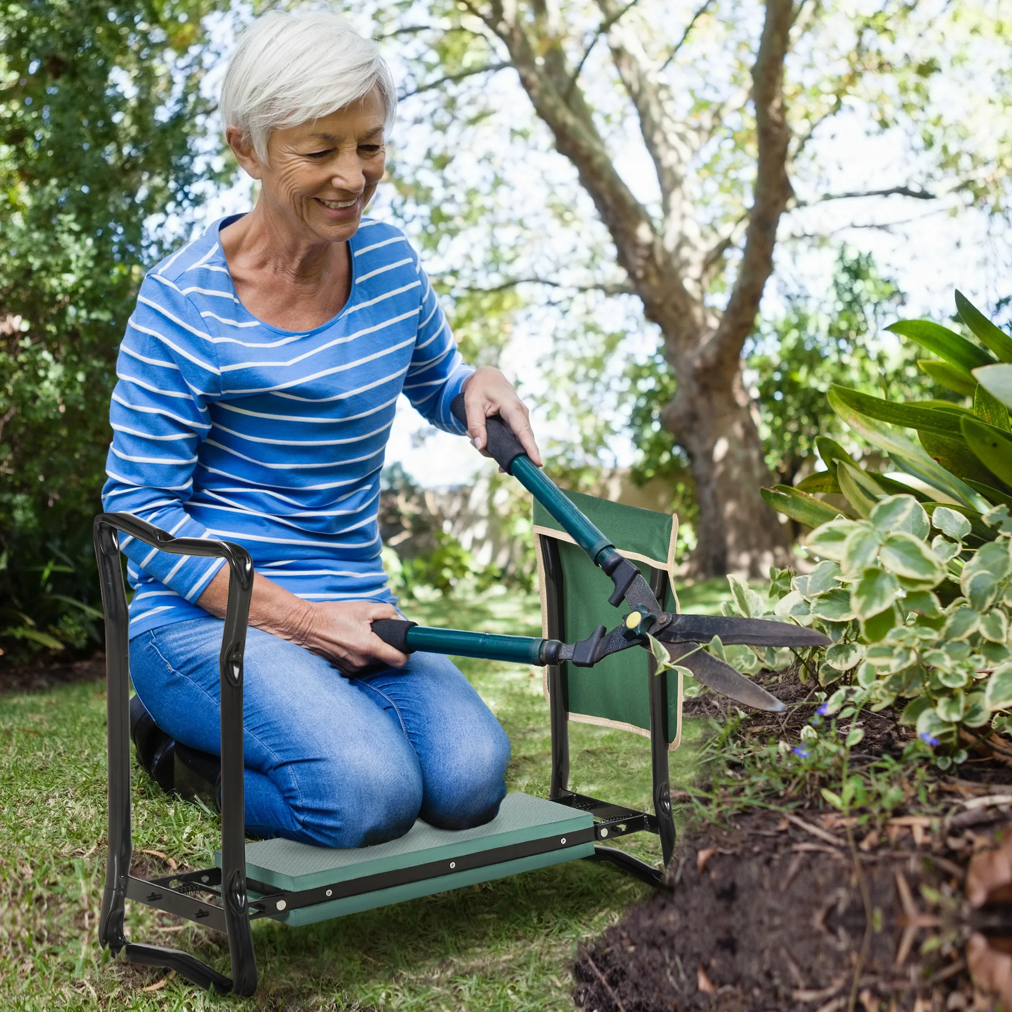 Folding Garden Kneeler Stool Bench Thick Knneling Pad with Large Tool Pouch image 2
