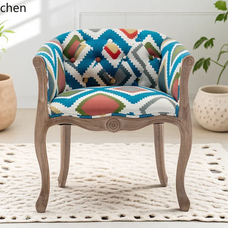home armrest dining chair, retro solid wood chair, wooden soft bag negotiation balcony single sofa