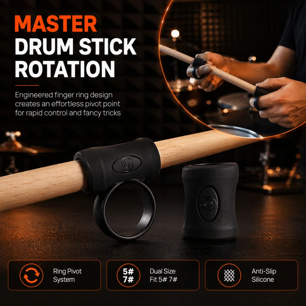 2PCS 5# Size Drumstick Control Clip Black Silicone Auxiliary Drumsticks Grips Finger Ring Design Anti Slip Drumstick Grip