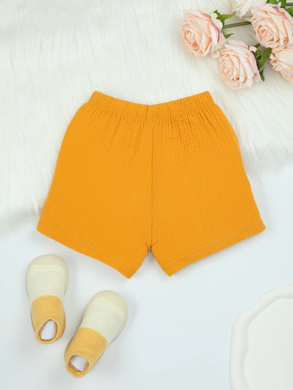 

Базовые летние хлопковые шорты для младенцев, удобные мягкие короткие брюки для новорожденных (желтовато-коричневые)