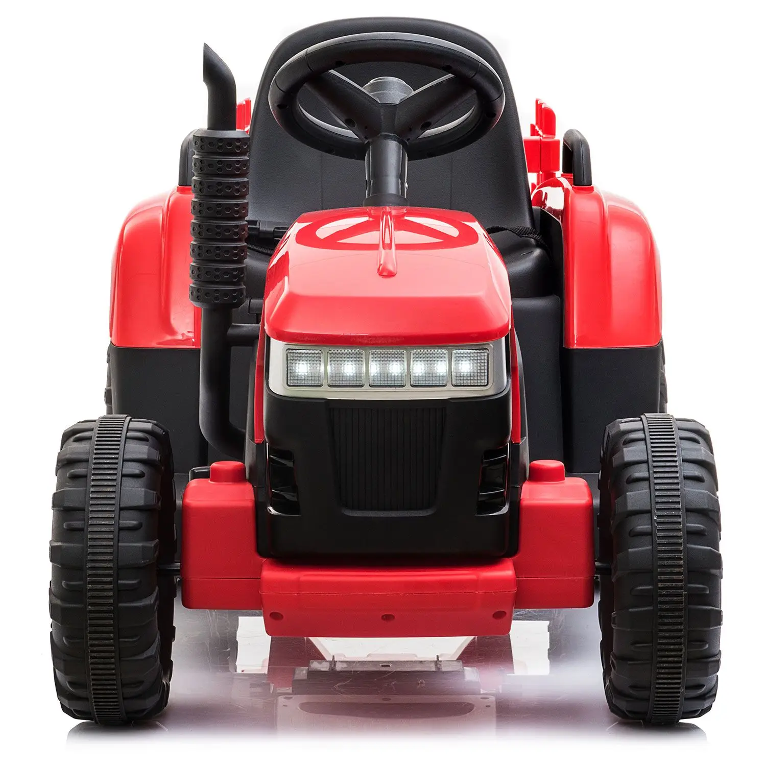 12V Kids Ride On Tractor with Trailer, Battery Powered Electric Car w/ Music, USB, Music, LED Lights, Vehicle Toy