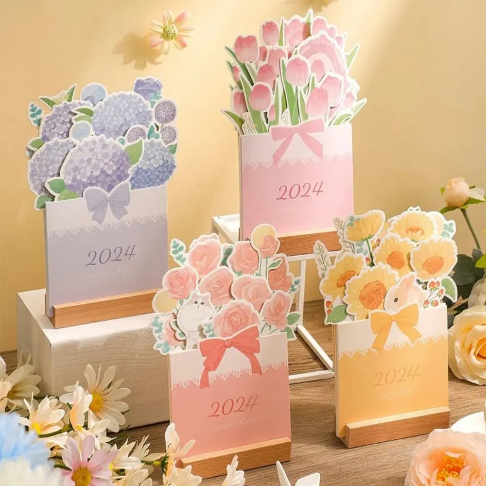 

Daily Schedule Planner Flower Series Wooden Calendar Desktop Ornaments Miniature Art Ornament 2024 Desktop Calendars