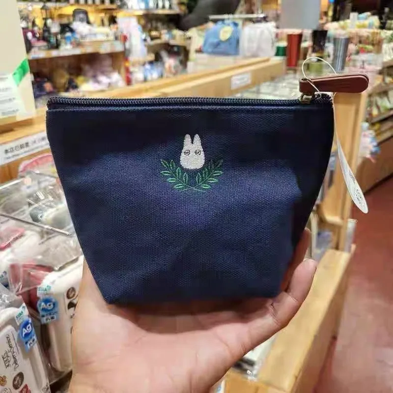 My Neighbor Totoro Cute Plush Embroidered Makeup Bag Portable Handheld Cosmetic Pouch Travel Beauty Storage Bag for Touch Up