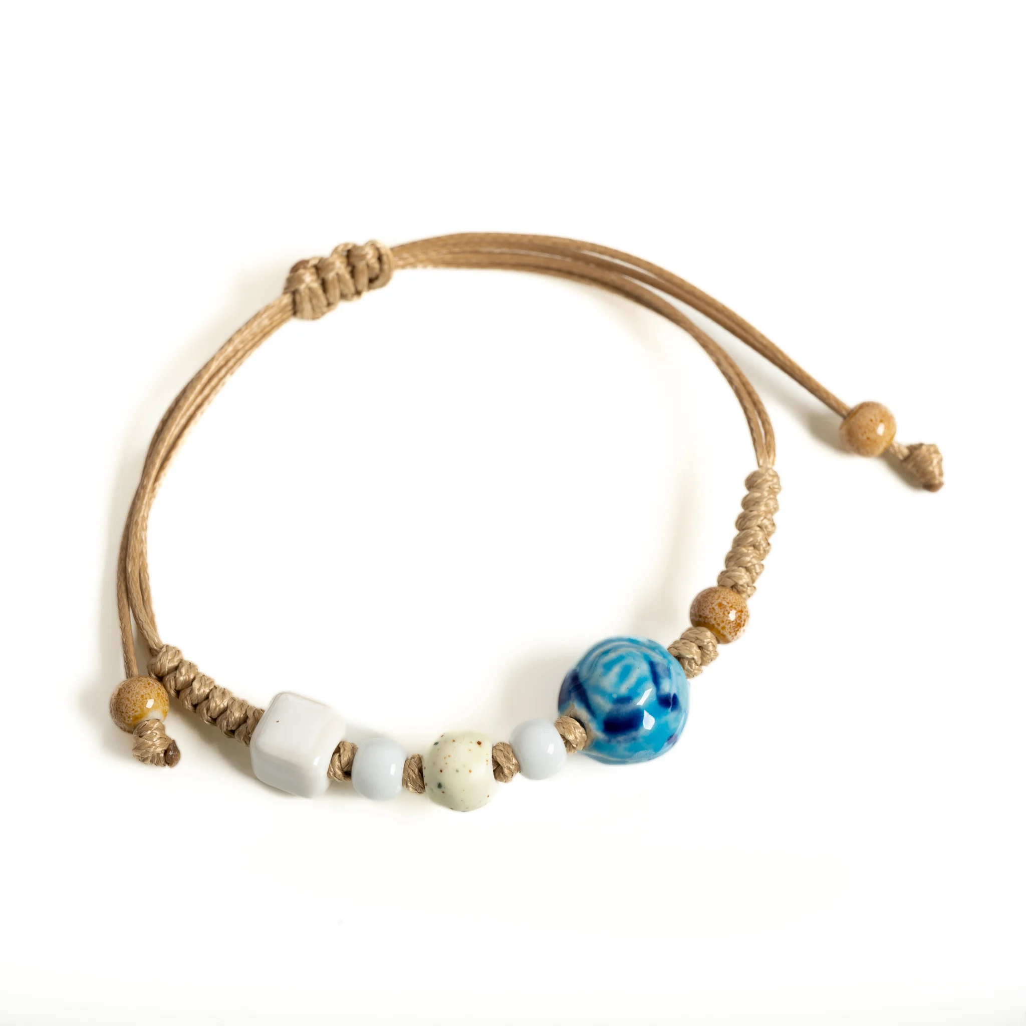 Minimalist Blue Rose Ceramic Bracelet for Women Handmade Adjustable Cord Lightweight S03-256