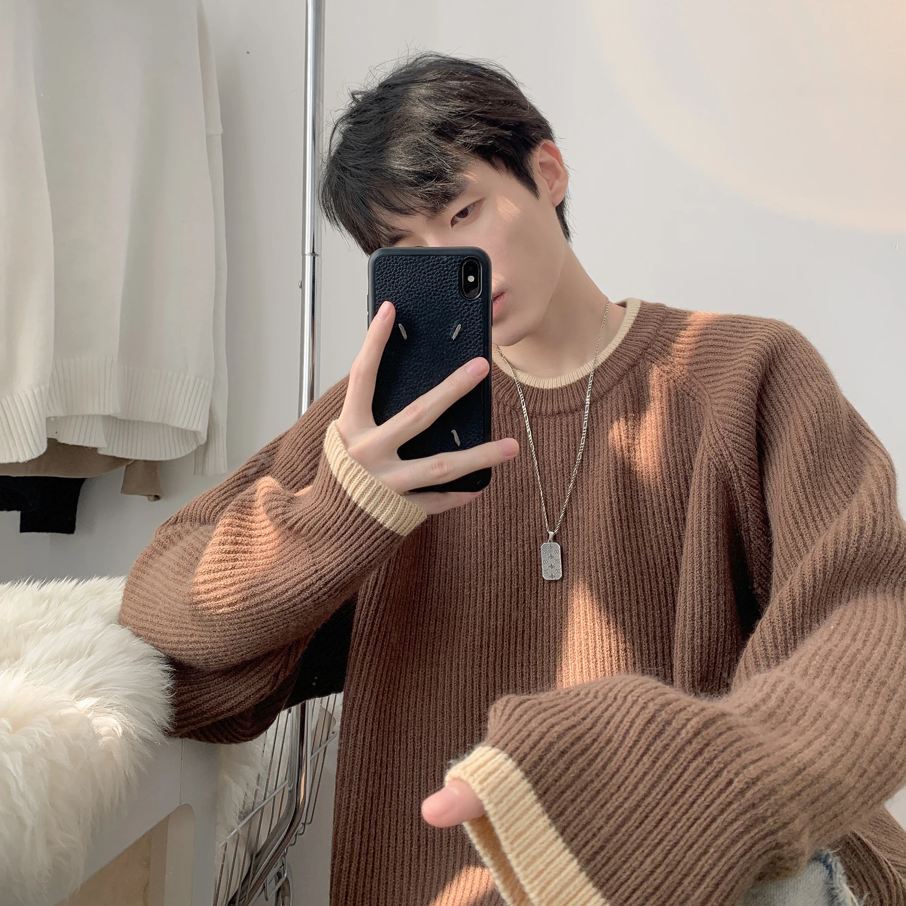 

Men's Loose Long Sve round Ne Sweater Autumn Faion Trend Warm Casual Comfortable Knitted Top Youth Sle Basic C...