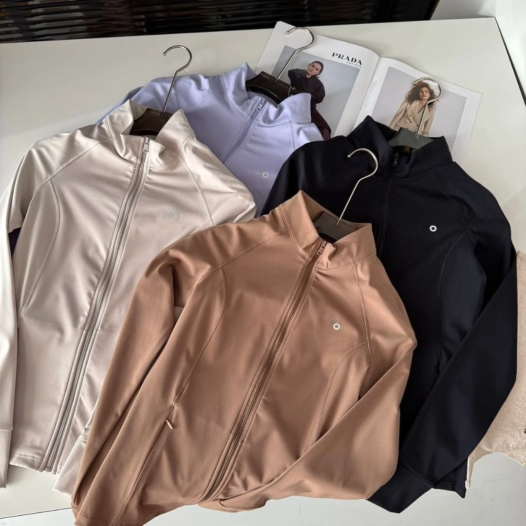 

Женская куртка с воротником-стойкой, тонкая рубашка для бега на молнии для йоги, топ с длинными рукавами, однотонные спортивные куртки с пальцами для женщин