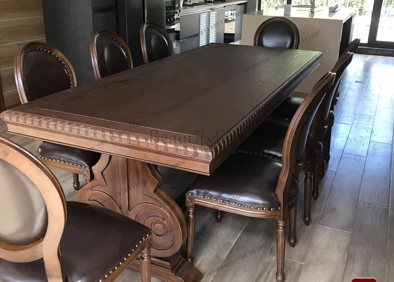 American solid wood dining table size apartment rectangular household oak retro dining table